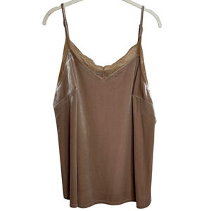 Vince Camuto Velvet Cami Tan Lace Trim Plus Size 1X Romantic Night Out Top